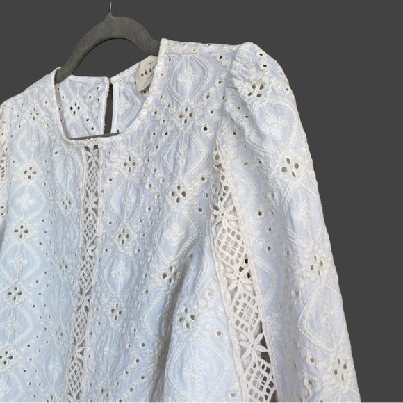 SEZANE White Ecru Floral Eyelet Embroidered Lace Cotton Scarlett Blouse Top - Picture 14 of 17